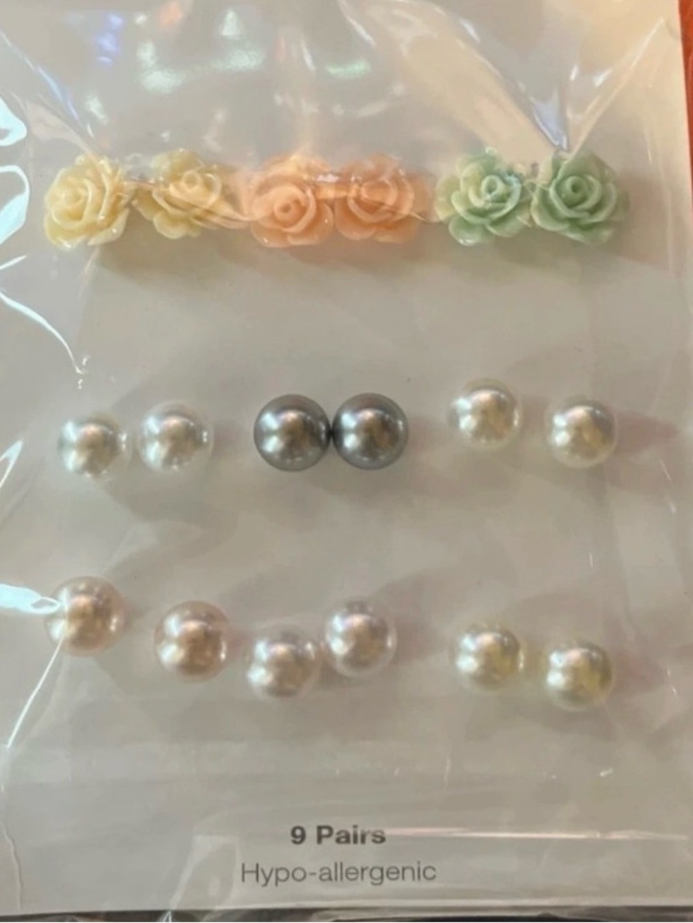 Time and Tru Pearl and Rose Stud Earring Set - White, Silver, Cream, Peach, Mint